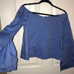 Blue top zipper back. Off the shoulder